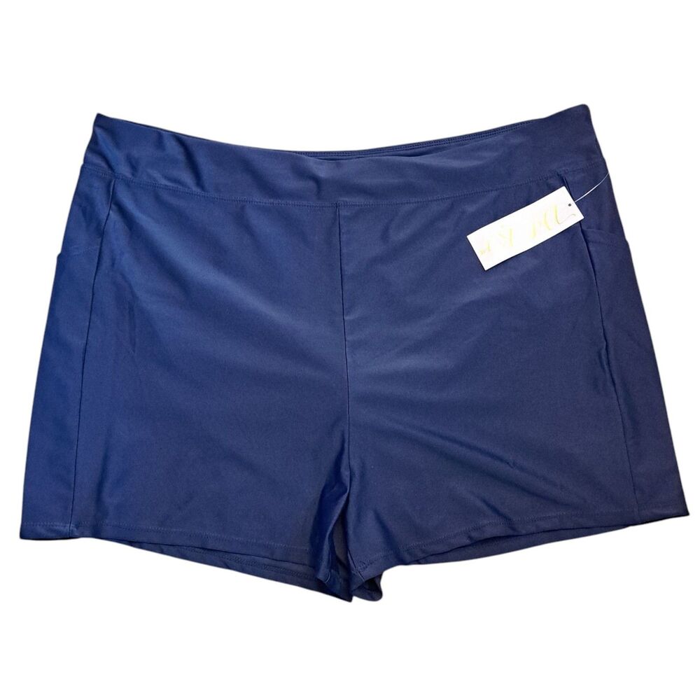 NEW Del Raya Swim Bottom Shorts Navy Blue Plus Size 20W With Pockets